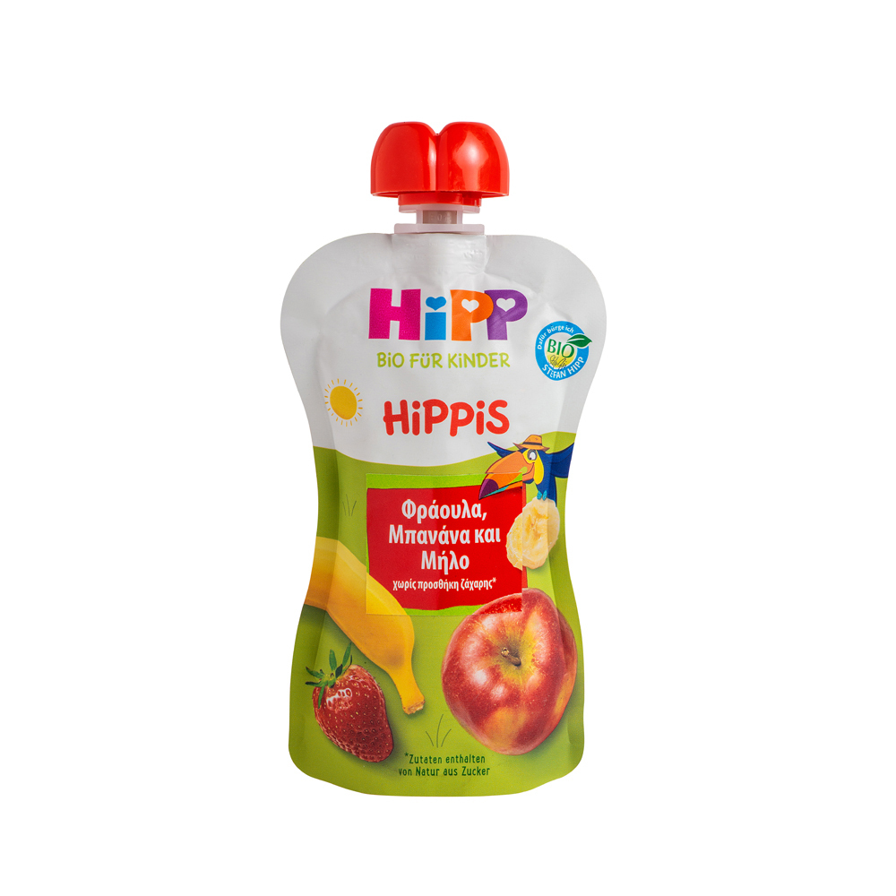 Hipp Hippis Βιολογικός Φρουτοπολτός Φράουλα, Μπανάνα & Μήλο 100 G