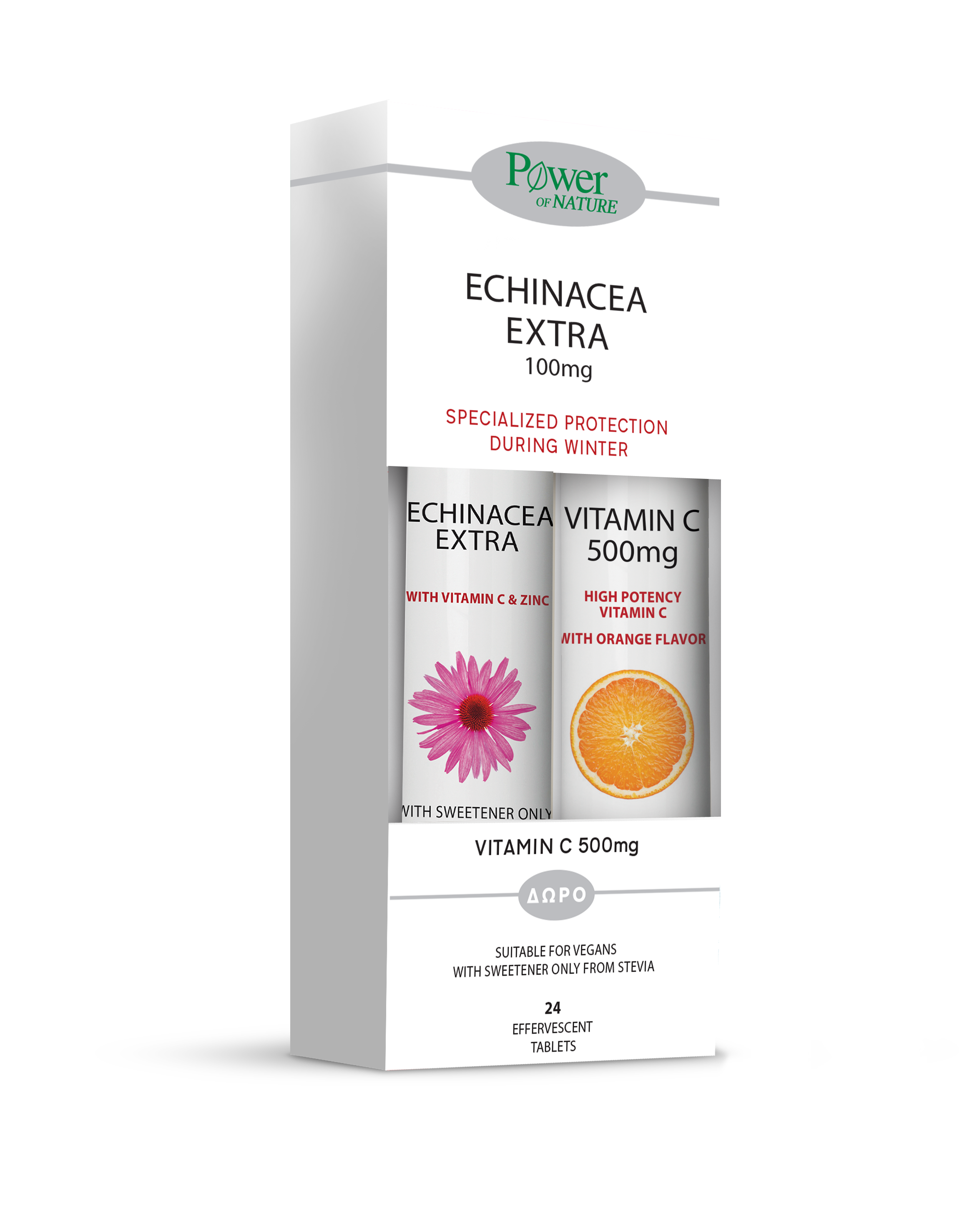 Power Of Nature Echinacea Extra Stevia 24 Eff Tabs & Δώρο Vitamin C 500 Mg 20 Eff Tabs
