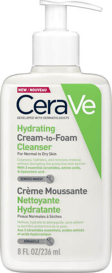 Cerave Hydrating Cream To Foam Cleanser For Normal To Dry Skin 236 Ml