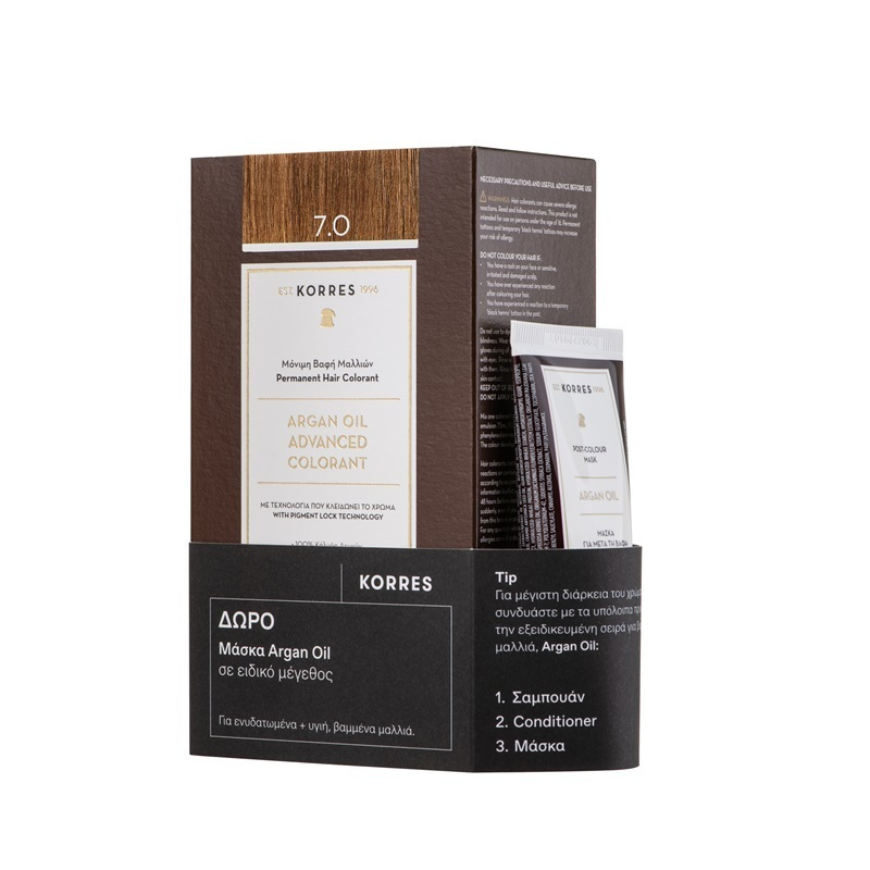 Korres Gift Set Argan Oil Advance Colorant Βαφή Μαλλιών 50 Ml 7.0 Ξανθό