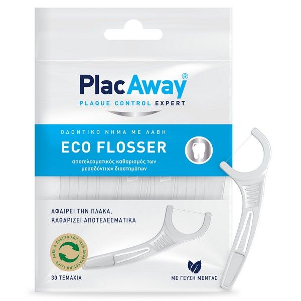 Plac Away Eco Flosser Οδοντικό Νήμα Με Λαβή 30 Τεμάχια