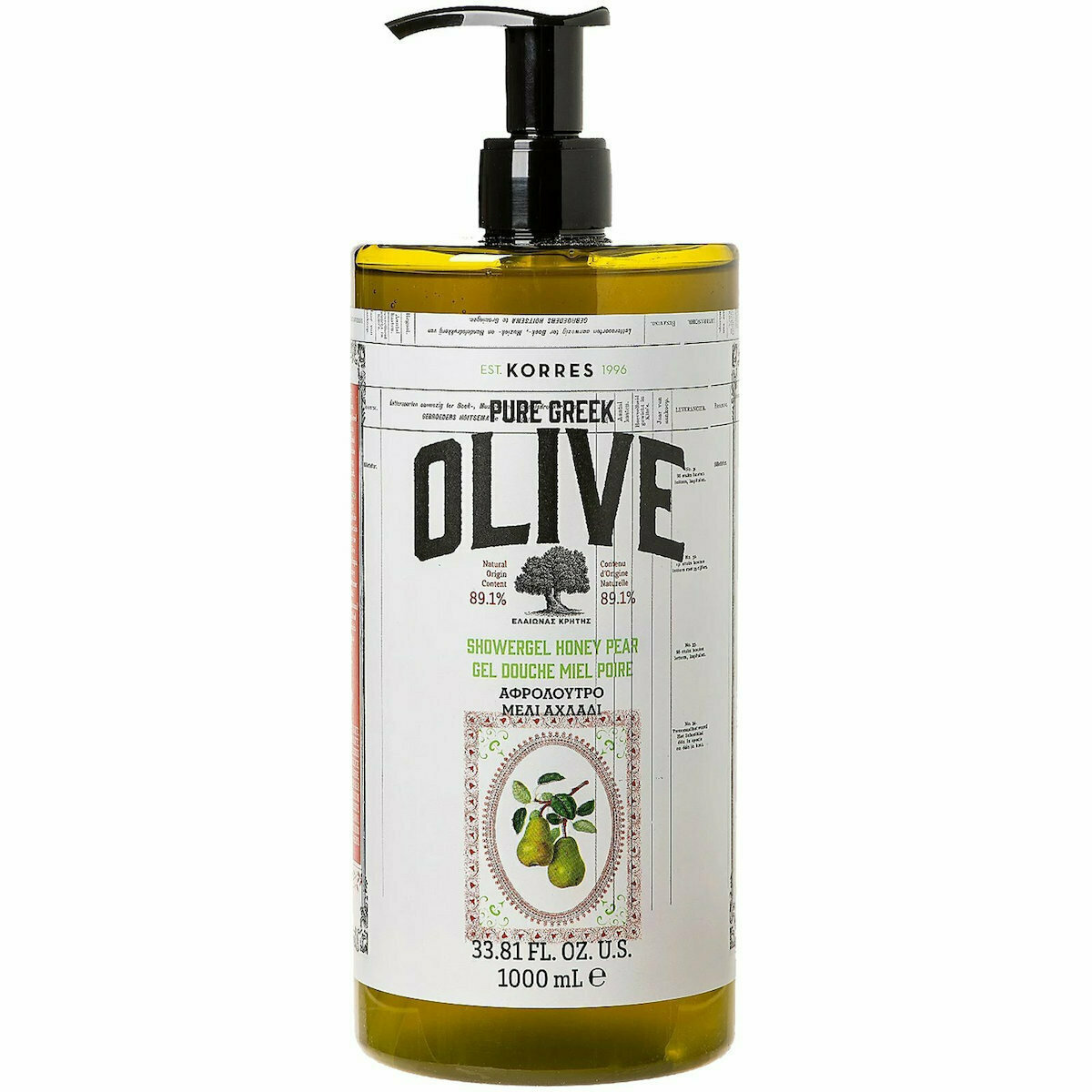 Korres Pure Greek Olive Αφρόλουτρο Μέλι Αχλάδι 1000 Ml
