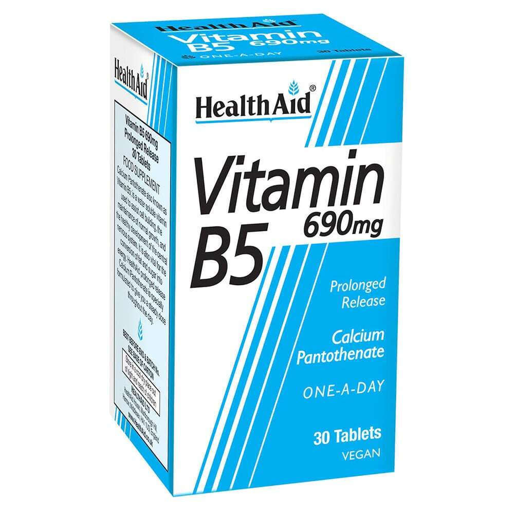 Health Aid Vitamin B5 690 Mg Παντοθενικό Οξύ Βραδείας Αποδέσμευσης Vegan 30 Δισκία