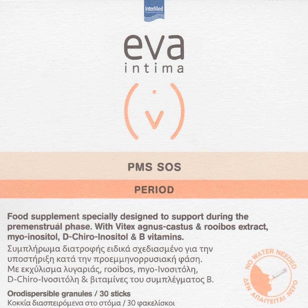 Eva Intima Pms Sos Period Συμπλήρωμα Διατροφής Για Την Υποστήριξη Κατά Την Προεμμηνορρυσιακή Φάση 30sticks
