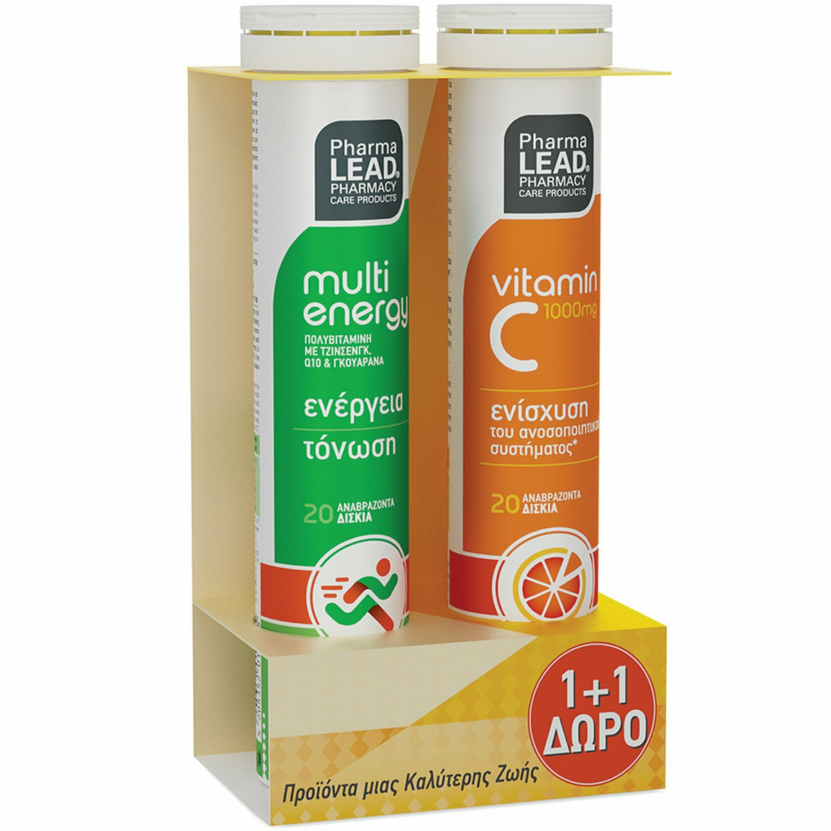 Pharmalead Multi Energy Πολυβιταμίνη Με Γεύση Mix Φρούτων 20 Αναβράζοντα Δισκία + Δώρο Vitamin C 1000 Mg 20 Αναβράζοντα Δισκία