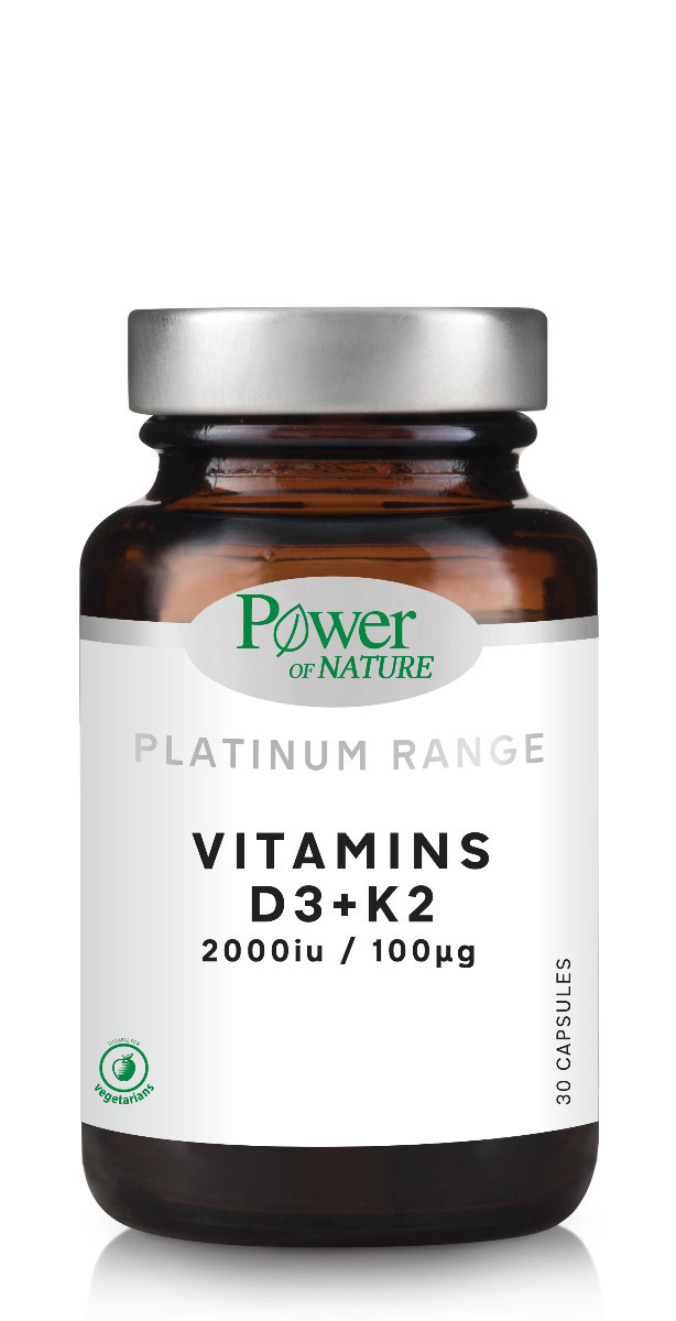 Power Of Nature Platinum Range Vitamins D3 2000 Iu + K2 100 Μg 30 Κάψουλες