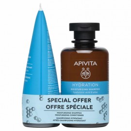 Apivita Hydration Shampoo 250 ml + Conditioner 150 ml Πακέτο με Σαμπουάν και Μαλακτικό με Υαλουρονικό Οξύ & Αλόη