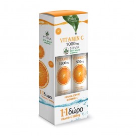 Power of Nature Vitamin C 1000 mg Stevia 24 eff tabs & Δώρο Vitamin C 500 mg 20 eff tabs