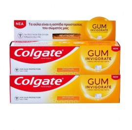Colgate Promo Gum Invigorate Detox Φθοριούχος Οδοντόκρεμα για Καθημερινή Στοματική Υγιεινή 2x75 ml 1+1 Δώρο