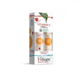 Power of Nature Vitamin C 1000 mg Stevia 24 eff tabs apple flavour & Δώρο Vitamin C 500 mg 20 eff tabs orange flavour