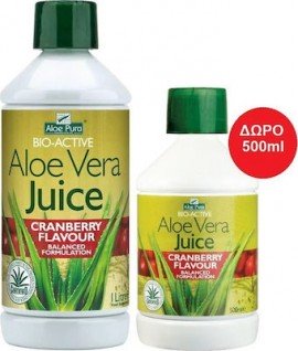 Optima Aloe Vera Juice Cranberry Flavour Χυμός Αλόης 1lt & Δώρο Επιπλέον 500ml