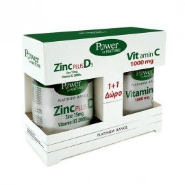 Power of Nature Platinum Range Zinc Plus D3 15 mg / 2000 IU 30 veg.caps & Δώρο Vitamin C 1000 mg 20 tabs