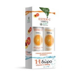 Power of Nature Ester-C 1000 mg Stevia Peach-Passion Fruit 20 eff tabs + Gift Vitamin C 500 mg 20 eff tabs