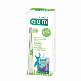 Gum Promo Sonic Daily Soft 4100 Ηλεκτρική Οδοντόβουρτσα Μπαταρίας σε Λευκό Χρώμα & Μεσοδόντια Easy Flossers 30 Τεμάχια