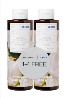 Korres White Blossom Αφρόλουτρο με Λευκά Άνθη 1+1 Δώρο, 2x250ml