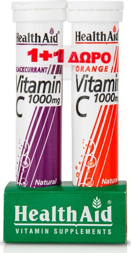 Health Aid Vitamin C 1000 mg 20 eff tabs Blackcurrant & Δώρο Vitamin C 1000 mg 20 eff tabs Orange
