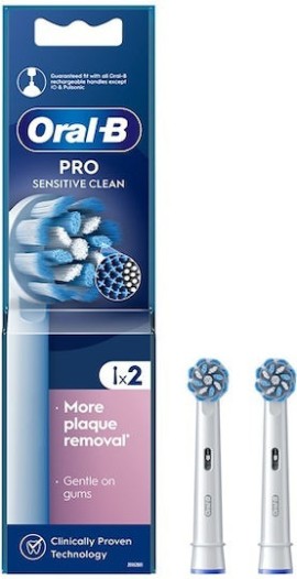 Oral-B Pro Sensitive Clean Ανταλλακτικές Κεφαλές Ηλεκτρικής Οδοντόβουρτσας για Ευαίσθητα Ούλα, 2τμχ