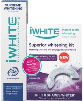 iWhite Superior Whitening Kit Σύστημα Λεύκανσης 10 μασελάκια + Δώρο Supreme Whitening Toothpaste Λευκαντική Οδοντόκρεμα 75 ml