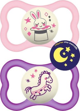 MAM Air Night Silicone Pacifier 6-16 months Pink-Purple 2 pcs