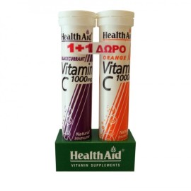 Health Aid Vitamin C 1000 mg 20 eff tabs Blackcurrant & Δώρο Vitamin C 1000 mg 20 eff tabs Orange