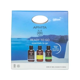Apivita Set Just Dew it Essentials to go Mini Αφρός Καθαρισμού Πρόσωπο & Μάτια Ελιά-Λεβάντα 75ml + Μini Shampoo Καθημερινής Χρήσης με Χαμομήλι & Μέλι 75ml + Mini Shower Gel Αφρόλουτρο Tonic Mountain Tea 75ml