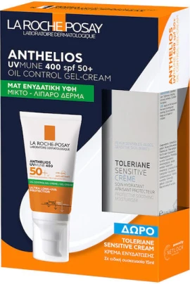 La Roche-Posay Anthelios Promo UVMUNE 400 Oil Control Gel Cream SPF50+ Αντηλιακή Κρέμα Προσώπου για Ματ Αποτέλεσμα 50ml & ΔΩΡΟ Ενυδατική Κρέμα Toleriane Sensitive 15ml