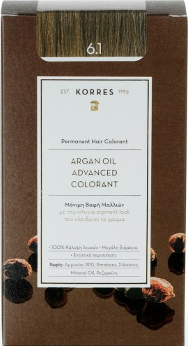 Korres Βαφή Argan Oil Advanced Colorant 6.1 Ξανθό Σκούρο Σαντρέ