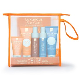 Intermed Luxurious SunCare Travel kit Sunscreen Cream SPF30 75ml, After Sun 75ml, Tanning Oil SPF6 50ml & Hydrating Antioxidant Mist 50ml & Face Cream SPF50 40ml