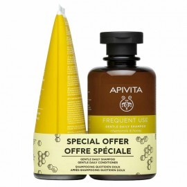 Apivita Frequent Use Gentle Daily Shampoo 250 ml + Conditioner 150 ml Package with Chamomile & Honey Shampoo and Conditioner