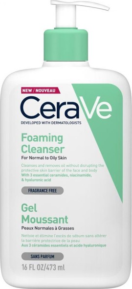 CeraVe Foaming Cleanser Καθαριστικό Gel Για Κανονικές Και Λιπαρές Επιδερμίδες 473 ml