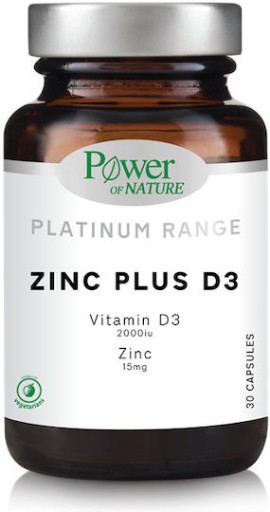 Power of Nature Platinum Range Zinc Plus D3 15 mg / 2000 IU 30 veg....