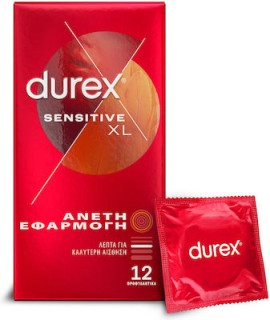 Durex Sensitive XL Λεπτά Προφυλακτικά με Άνετη Εφαρμογή 12 τμχ