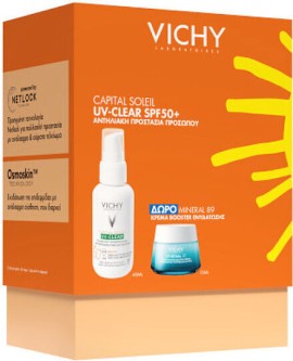 Vichy Capital Soleil UV-Clear Anti-Imperfections Water Fluid SPF50+ 40 ml + Δώρο Mineral 89 Κρέμα Booster Ενυδάτωσης 15 ml
