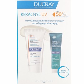Ducray Promo Keracnyl UV SPF50+ Fluid Λεπτόρρευστη Αντηλιακή Κρέμα για Δέρμα με Τάση Ακμής, 50ml & Δώρο Keracnyl Foaming Gel for Face & Body Αφρίζον Ζελ Καθαρισμού για Δέρμα με Τάση Ακμής για Πρόσωπο & Σώμα, 100ml, 1σετ