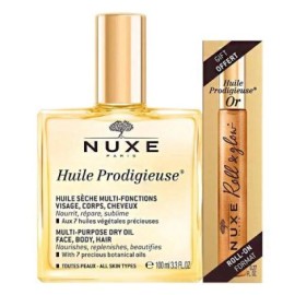 Nuxe Huile Prodigieuse Multi Purpose Dry Oil Face Body Hair 100 ml & Gift Huile Prodigieuse Or Roll On 8 ml