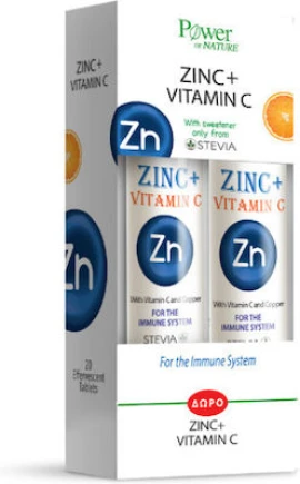 Power Health Zinc + Vitamin C 1000mg με Στέβια 20eff.tabs & 1+1Δώρο