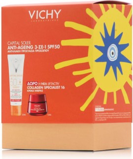 Vichy Promo Pack Capital Soleil Anti-Ageing 3 σε 1 Αντηλιακή Κρέμα Προσώπου SPF50 50ml & ΔΩΡΟ Liftactiv Collagen 16 Κρέμα Ημέρας 15ml