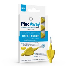 Plac Away Μεσοδόντια Βουρτσάκια Triple Action 0.7 mm IS0 4 Κίτρινο 6 τμχ