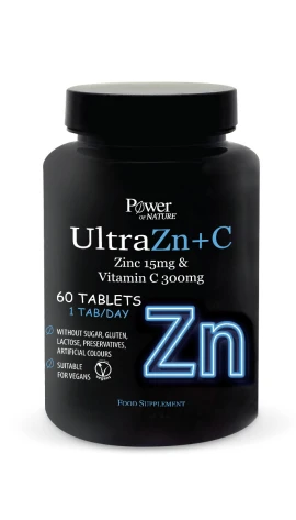Power Of Nature Ultra Zn+C Συμπλήρωμα Διατροφής με Ψευδάργυρο & Βιταμίνη C 60 Ταμπλέτες