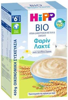 Hipp Bio Κρέμα Φαρίν Λακτέ με Γάλα Χωρίς Προσθήκη Ζάχαρης 6m+ 450gr