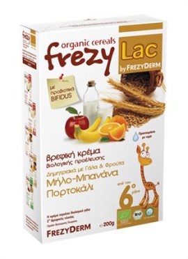 Frezylac Organic Cereals Δημητριακά με Γάλα & Φρούτα Μήλο Μπανάνα Πορτοκάλι 200 g