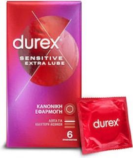 Durex Sensitive Extra Lube Λεπτά Προφυλακτικά με Έξτρα Λιπαντικό 6 τμχ