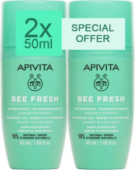 Apivita Bee Fresh 24h Deodorant Roll-On Αποσμητικό 24ωρης Δράσης Promo 2 x 50 ml