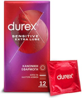 Durex Sensitive Extra Lube Λεπτά Προφυλακτικά με Έξτρα Λιπαντικό 12 τμχ