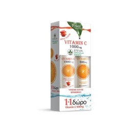 Power of Nature Vitamin C 1000 mg Stevia 24 eff tabs apple flavour & Δώρο Vitamin C 500 mg 20 eff tabs orange flavour