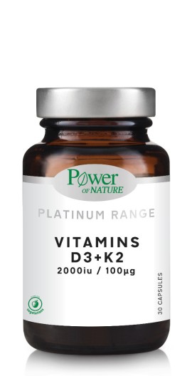 Power of Nature Platinum Range Vitamins D3 2000 IU + K2 100 μg 30 κάψουλες