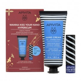 Apivita Wanna Kiss Your Hand Hypericum Hand Cream Επανορθωτική Κρέμα Χεριών 50 ml + Lip Care Cocoa Butter SPF20 4.4 g