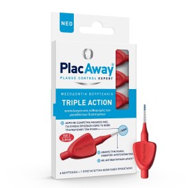 Plac Away Interdental Brushes Triple Action 0.5 mm IS0 2 Red 6 pcs