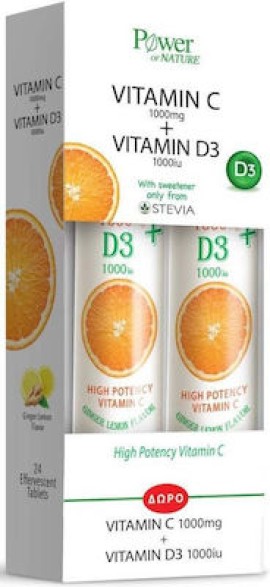 Power Of Nature Vitamin C 1000mg 24 αναβράζοντα δισκία & Vitamin D3 1000iu 24 αναβράζοντα δισκία