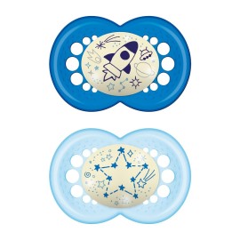 Mam Night - Silicone Pacifier 6m+ In Various Designs And Colors, 2 pieces